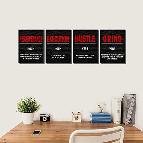 Grind Hustle Yürütme Motivasyon Duvar Sanatı Ofis Duvar Sanatı Siyah ve Kırmızı Tuval Baskı Ofis Duvar Dekoru İlham Verici