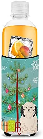 Caroline's Treasures BB4144MUK Merry Christmas Tree Lowchen İnce kutular için Ultra Hugger, Soğutucu Kol Hugger Makinede