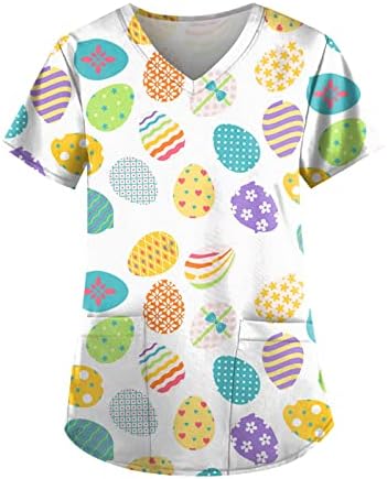 Paskalya Günü Temel Gömlek Kadınlar için Temel Hediye Tee Lise Üstleri Rahat Kısa Kollu Baskı T Shirt Cepler ile