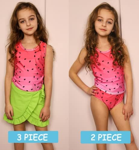 Kızlar Mayolar 3 Parça Tankini Mayo Seti Sevimli Bikini Mayo Kapak Ups plaj elbisesi 6-12 Yıl