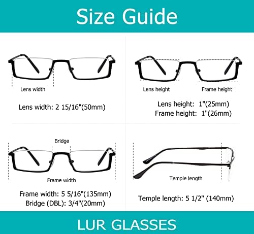 LUR 3 Paket Yarım jant Metal okuma gözlüğü + 3 Paket Yarı çerçevesiz okuma gözlüğü(Toplam 7 Çift Okuyucu +1.75)