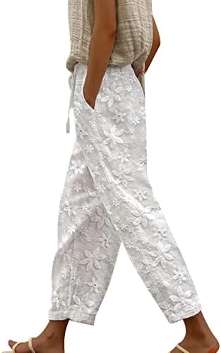 Kadın Keten Pantolon Baggy Plaj Kıyafeti Hafif Düz Renk Kırpılmış Pantolon Yüksek Rise Geniş Bacak Rahat cepli pantolon