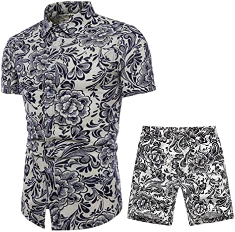Erkekler Çiçek Eşofman 2 Parça Kıyafetler Komik Plaj Gömlek ve Kısa Setleri Büyük Boy Tatil Rahat Moda Hawaii Takım Elbise