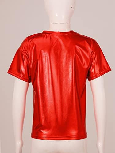 Loodgao Çocuk Erkek Kız Parlak Metalik kısa kollu t-shirt Dans Performansı Üstleri Cadılar Bayramı Kostüm