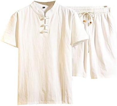 Xiloccer Kısa Kollu Gömlek Erkekler Elbise Gömlek Kıyafetler Erkek Yaz Rahat Kıyafetler 2 Parça Set Pamuk Keten T-Shirt Takım