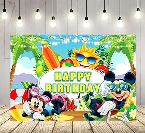 Hawaiian Aloha Zemin Doğum Günü Partisi Malzemeleri için Yaz Fotoğraf Arka Plan Mickey Mouse Tema Bebek Duş Afiş 59x38in