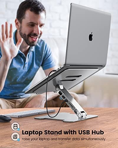 ORICO Ayarlanabilir dizüstü Standı ile 4 Port USB 3.0 Hub, Alüminyum Bilgisayar Yükseltici MacBook Air Pro ile uyumlu, Dell