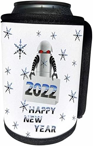 3dRose Komik robot ve demir kar taneleri. Yeni Yılınız Kutlu Olsun 2022. - Şişe Sargısını Soğutabilir (cc_353787_1)