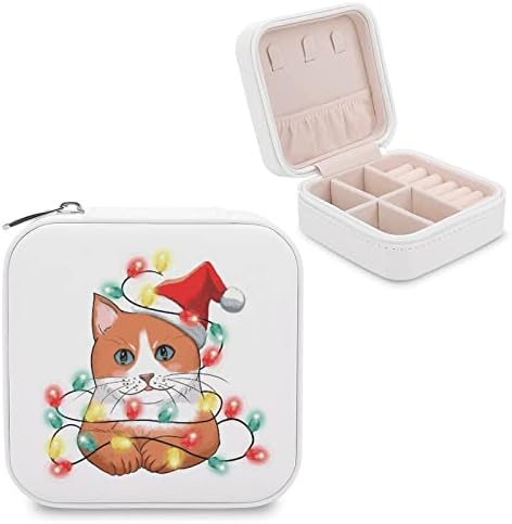 Noel ışıkları kediler mücevher kutusu çiçek çelenk PU küçük taşınabilir seyahat çantası tatil organizatör ekran depolama