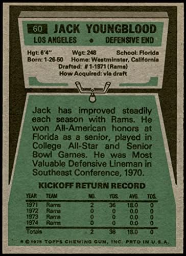 1975 Topps 60 Jack Youngblood Los Angeles Koçları (Futbol Kartı) NM Koçları Florida