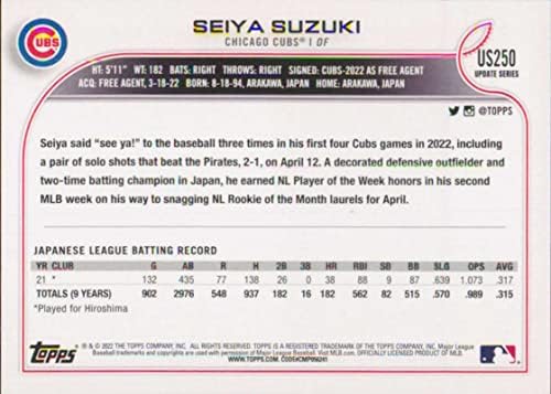 2022 Topps Güncellemesi US250 Seiya Suzuki NM-MT RC Chicago Cubs Beyzbol