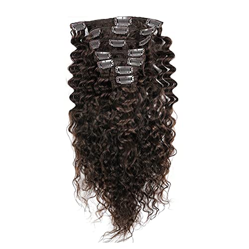 Derin Kıvırcık derin gölgeli brezilyalı saçı 100 % Remy insan saçı klipsli postiş 20 İnç(50 cm) 80g 7 adet/takım Koyu Kahverengi